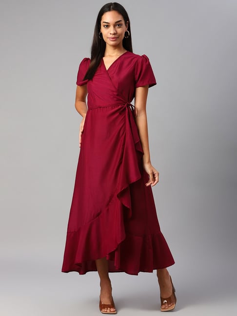 Cottinfab Burgundy Wrap Dress Price in India