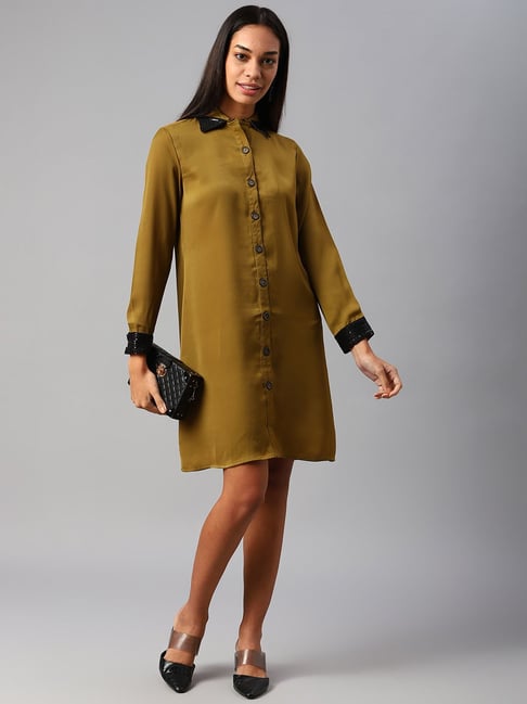 Cottinfab Khaki Shirt Dress Price in India