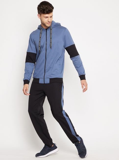 Buy EDRIO Blue Black Colour-Block Tracksuit for Men Online