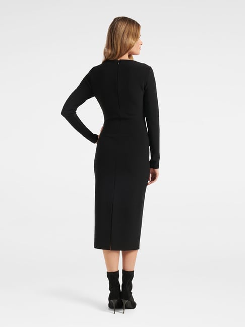 Buy Shirred Black Long Bodycon Dress for Women Online in India