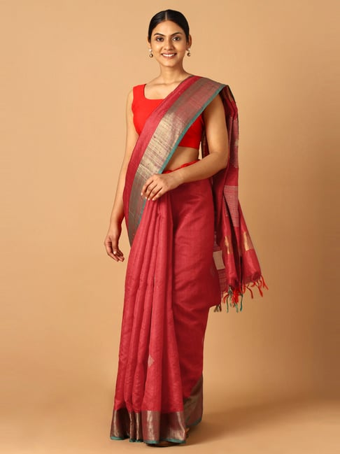 Taneira Red Woven Tussar Silk Bhagalpuri Saree With Unstitched Blouse Price in India