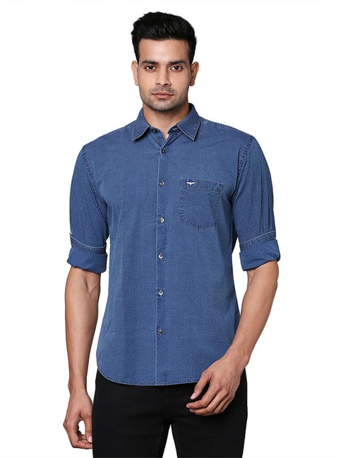 Park Avenue Navy Slim Fit Printed Shirt