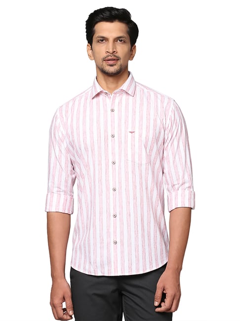 Park Avenue White & Red Slim Fit Striped Shirt