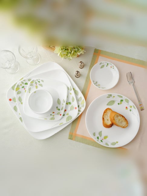 Corelle Asia Green Breeze Square Round Medium Plate Pack of