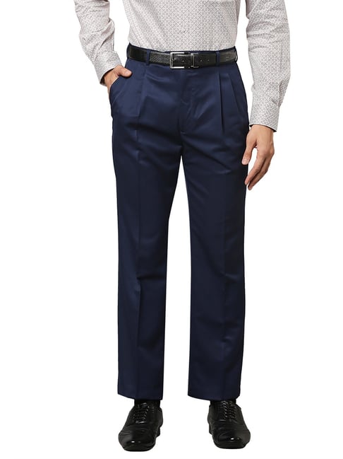 Buy Van Heusen Men Navy Blue Slim Fit Pleated Trousers - Trousers for Men  19438144 | Myntra