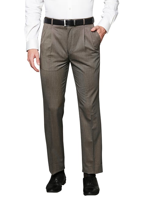 Buy Raymond Slim Fit Solid Beige Formal Trouser online