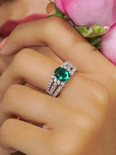 Wedding rings set for couple: gold wave ring for man, ivy leaves emerald  ring for woman | Eden Garden Jewelry™