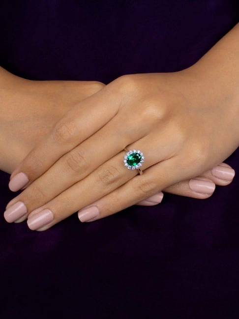Buy Clara Green Emerald 6.5cts Sterling SIlver Oval Ring for Women At Best  Price @ Tata CLiQ