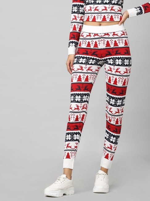 Only White & Red Printed Leggings