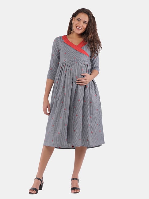 Buy The Mom Store Grey Embroidered Maternity Dress for Women's Online @  Tata CLiQ