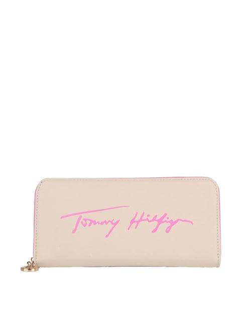 Tommy Hilfiger Cream & Pink Printed Zip Around Wallet for Women