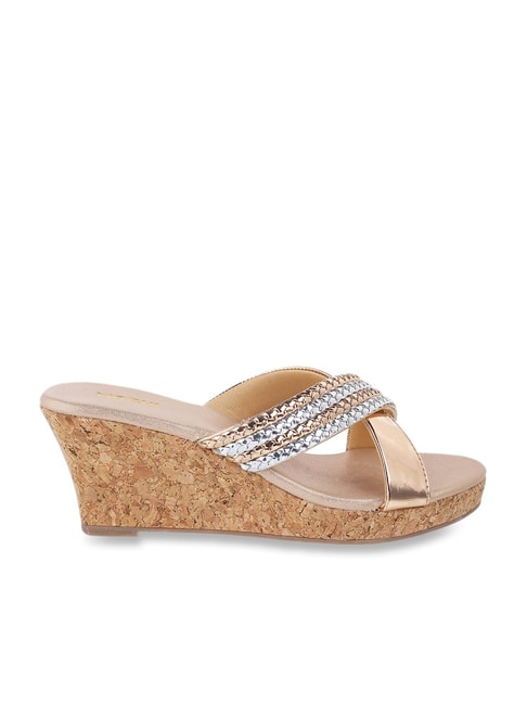 Anouk Rose Gold Embellished Party Wedge Sandals Price in India, Full  Specifications & Offers | DTashion.com