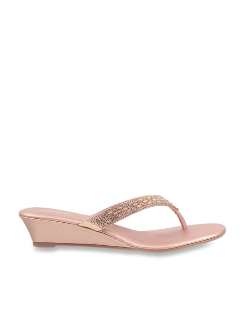 Mochi Women's Rose Gold Thong Wedges-picture-30