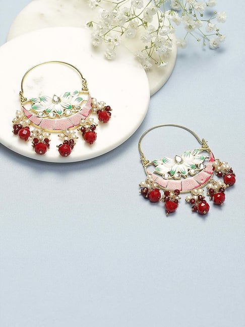 Bollywood Style Indian Kundan Enameled Maroon Red Bali Hoop Earrings  Jewelry Set | eBay