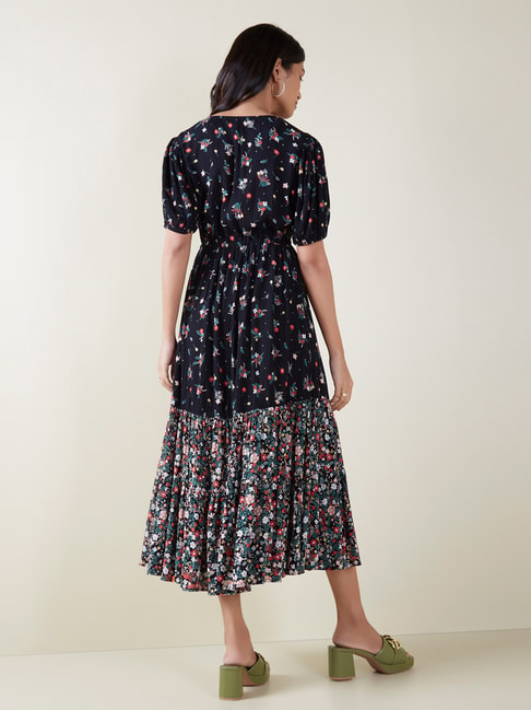 Buy LOV by Westside Black Floral-Printed Tiered Dress for Online @ Tata ...