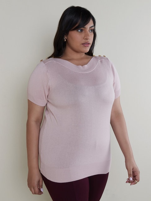Gia Curves by Westside Light Pink Knitted Top Price in India