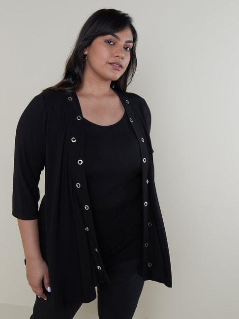 Gia Curves by Westside Black Rivet Detail Shrug Overlay Top Price in India