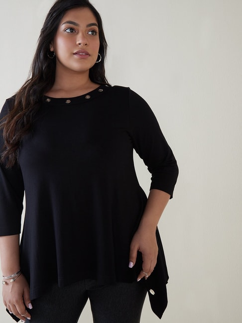 Gia Curves by Westside Black Asymmetrical Top Price in India
