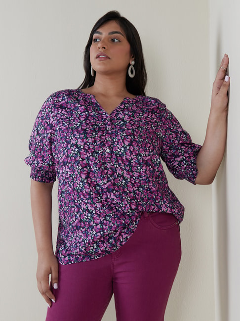 Gia Curves by Westside Purple Floral-Printed Blouse Price in India