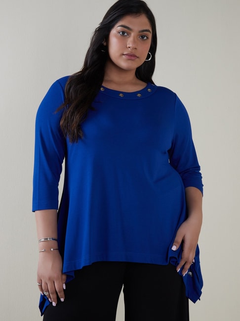 Gia Curves by Westside Blue Asymmetrical Top Price in India