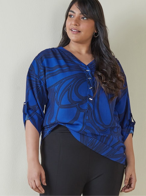 Gia Curves by Westside Blue Printed Blouse Price in India