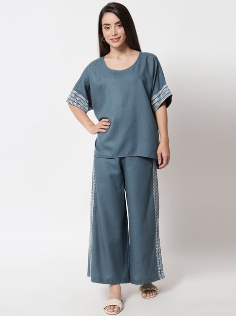 9rasa Grey Cotton Tunic Palazzo Set