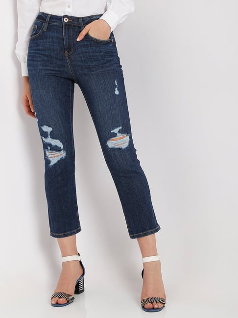 Vero Moda Dark Blue Regular Fit Mid Rise Jeans