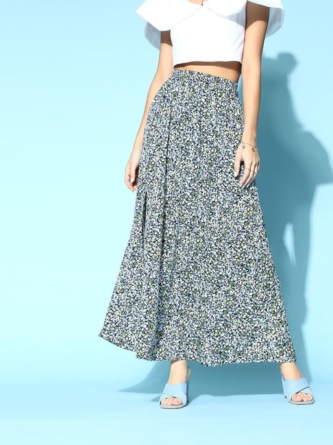 Melon by PlusS Blue Printed Skirt Price in India
