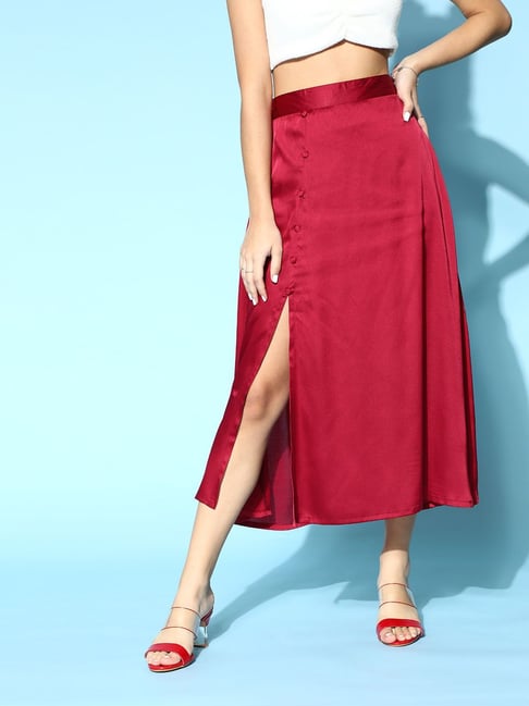 Melon by PlusS Red Midi Skirt Price in India