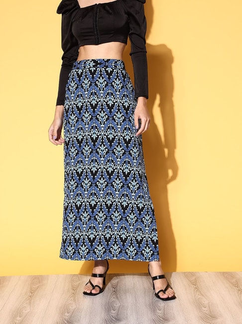 Melon by PlusS Blue Printed Skirt Price in India