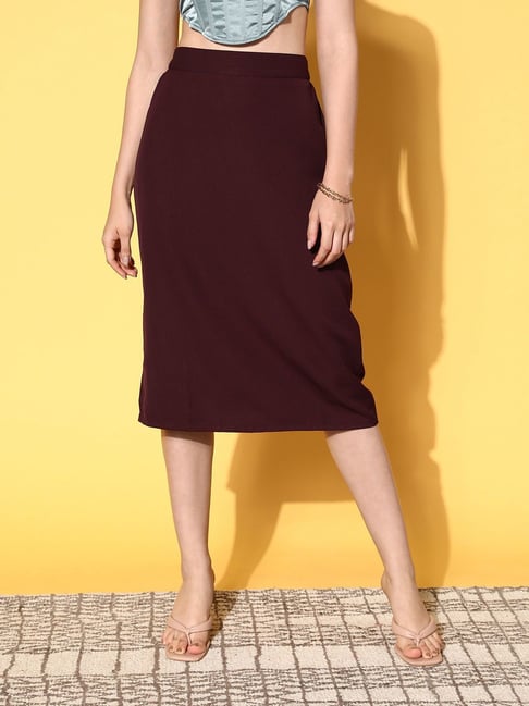 Melon by PlusS Maroon Midi Skirt-picture-14