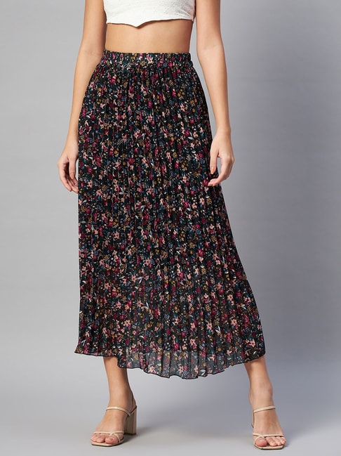 Melon by PlusS Black Floral Print Skirt Price in India