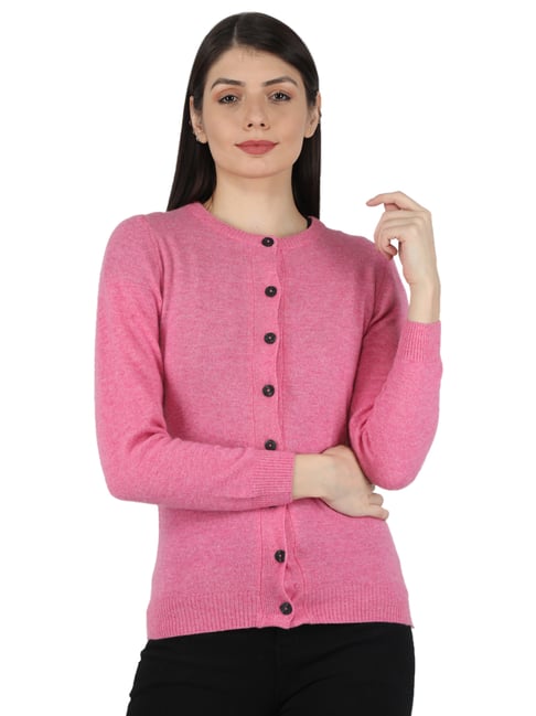 Buy Monte Carlo Pink Wool Open Front Cardigan for Women's Online