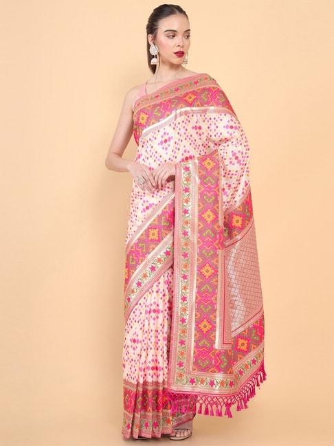 Soch Cream Floral Print Saree With Unstitched Blouse Price in India