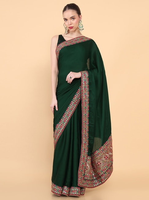 Soch Green Saree With Unstitched Blouse Price in India