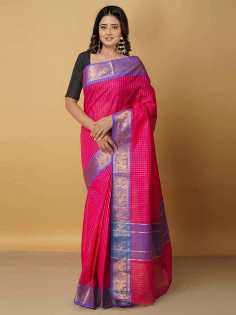 Unnati Silks Pink Cotton Woven Saree With Unstitched Blouse Price in India