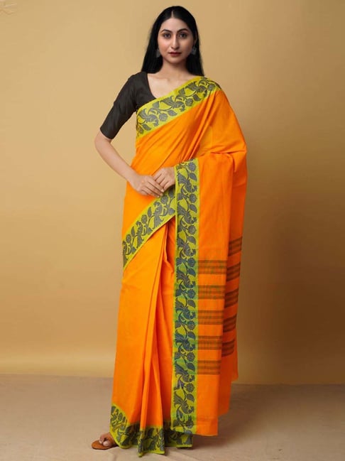 Buy Cosmos Orange Cotton Saree online-Karagiri