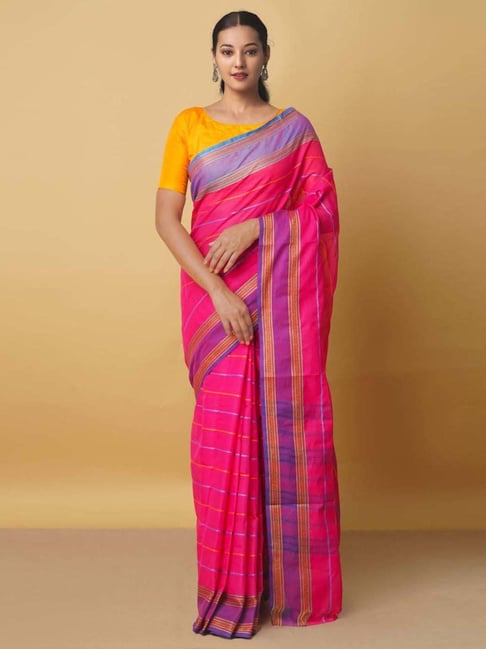 Unnati Silks Pink Cotton Woven Saree With Unstitched Blouse Price in India