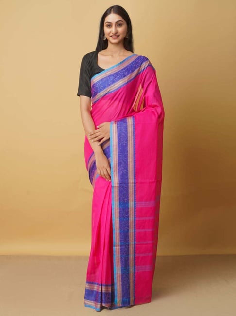 Unnati Silks Pink Cotton Woven Saree With Unstitched Blouse Price in India