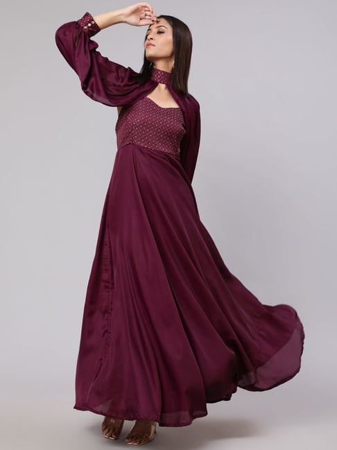 Aks Purple Printed Maxi Dress Price in India