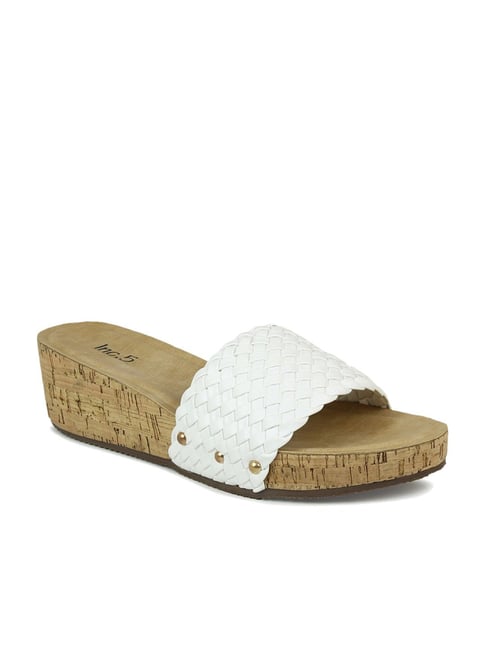 Sandy White PU Knot Strap Round Toe Cork Wedge Heels  Public Desire