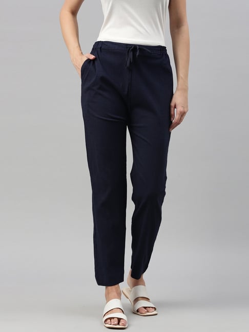 Buy Navy & White Trousers & Pants for Women by Kryptic Online