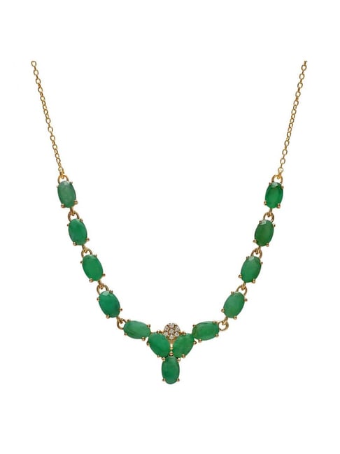 S925 Silver Emerald Pendant Necklace w. Dainty Cubic Zircnoia Charms –  Eunoia Selects