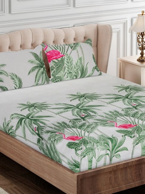 SEJ by Nisha Gupta Abstract Green 160 TC Cotton Double Bed Sheet with 2 Pillow Covers-picture-39