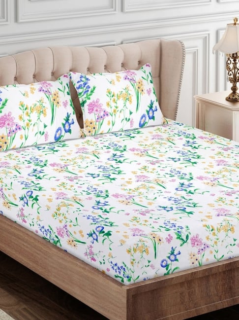 SEJ by Nisha Gupta Floral Purple 160 TC Cotton Double Bed Sheet with 2 Pillow Covers-picture-22