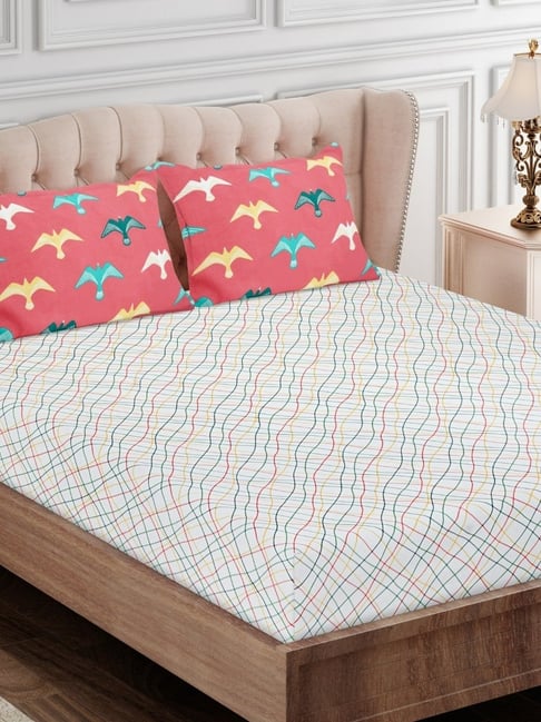 SEJ by Nisha Gupta Geometric Green 160 TC Cotton King Bed Sheet with 2 Pillow Covers-picture-23
