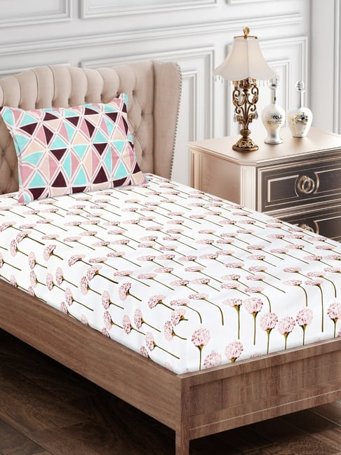 SEJ by Nisha Gupta Floral Pink 160 TC Cotton Single Bed Sheet with 1 Pillow Cover-picture-31