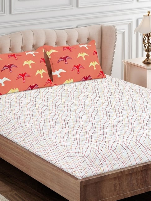 SEJ by Nisha Gupta Geometric Red 160 TC Cotton Double Bed Sheet with 2 Pillow Covers-picture-32