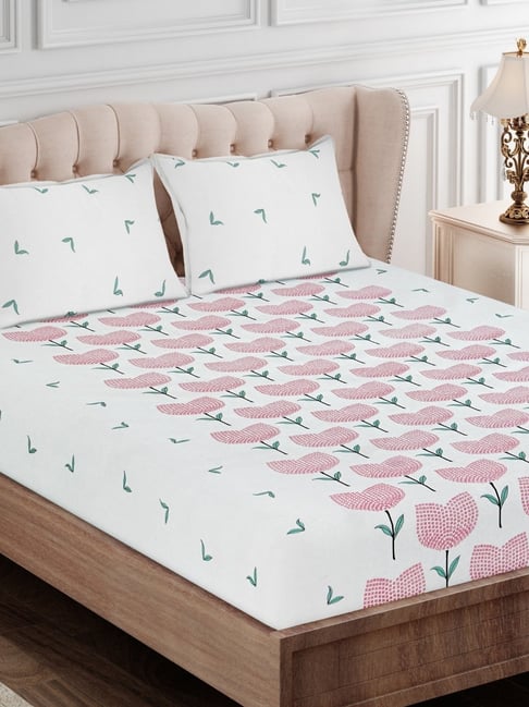 SEJ by Nisha Gupta Floral Pink 144 TC Cotton Double Bed Sheet with 2 Pillow Covers-picture-15