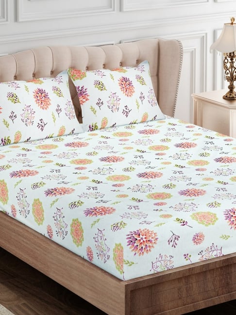 SEJ by Nisha Gupta Floral Pink 144 TC Cotton Double Bed Sheet with 2 Pillow Covers-picture-16